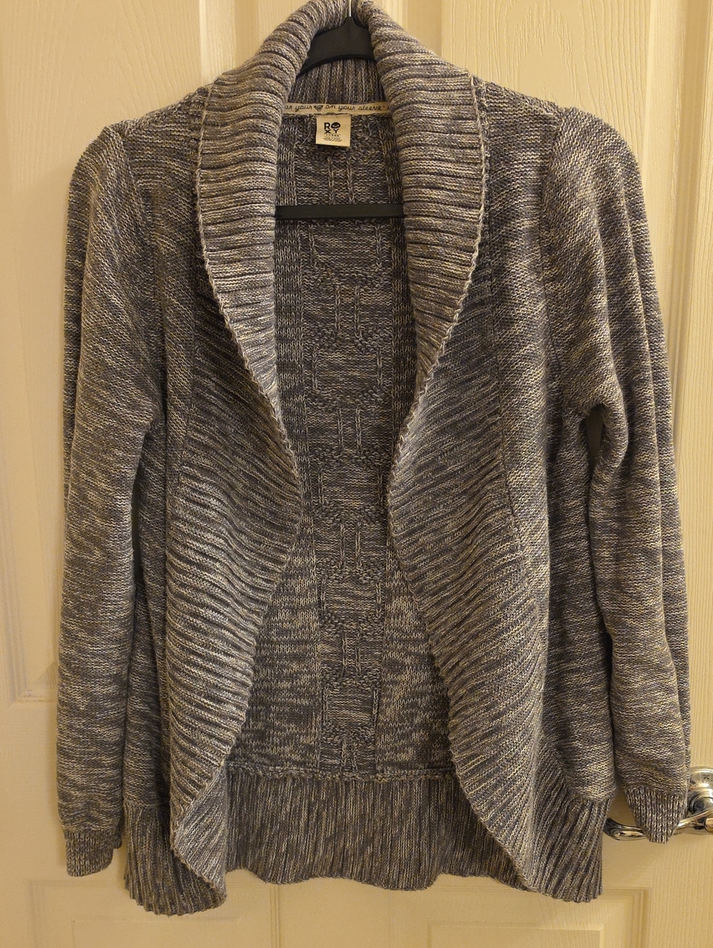 Roxy Marled Gray Open-Front Shawl Cardigan Sweater